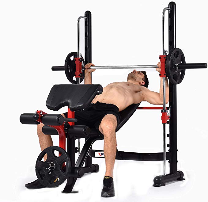 W 42 inch X 58.6 inch KLstore ZXP Olympic Weight Bench Adjustable Workout without Weights and Bar Set for Full Body Strength Training Equipment Home Gym H L black 38-53.2 inch US Shipment 