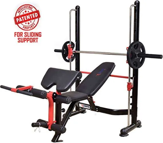 Adjustable weight bench with barbell and leg support