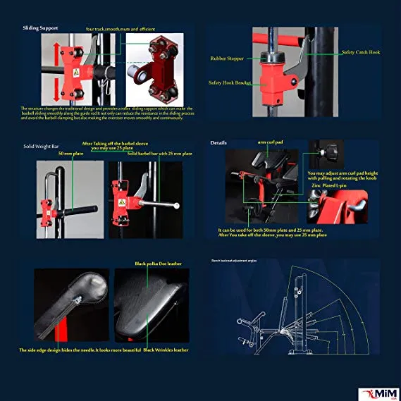 Detailed gym equipment parts and features overview