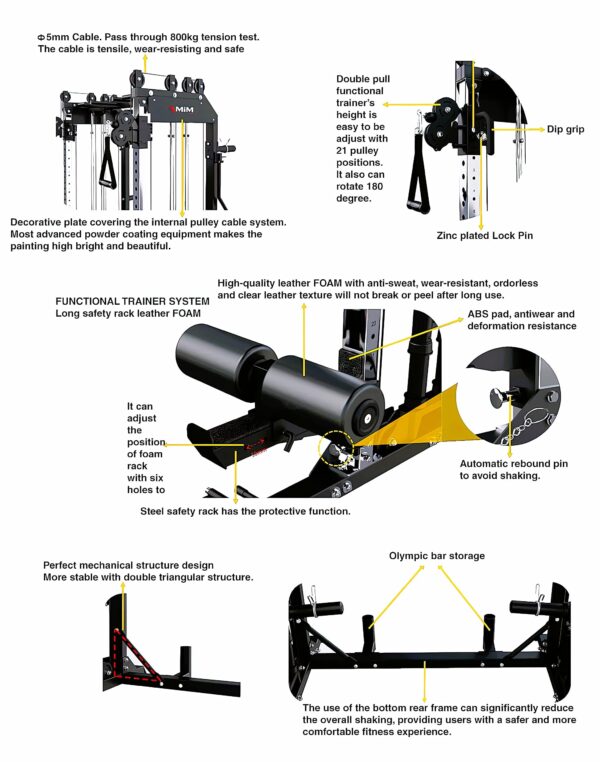 MiM USA Pro Master 1001, Smith Machine & Functional Trainer, Adjustable Bench, Arm Curl, Full Attachment - Image 5