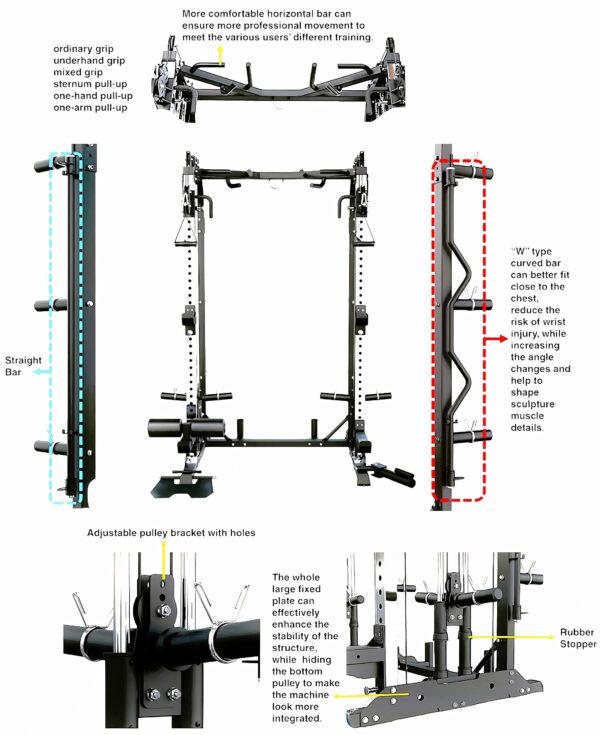 MiM USA Pro Master 1001, Smith Machine & Functional Trainer, Adjustable Bench, Arm Curl, Full Attachment - Image 6