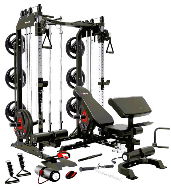 MiM USA Pro Master 1001, Smith Machine & Functional Trainer, Adjustable Bench, Arm Curl, Full Attachment