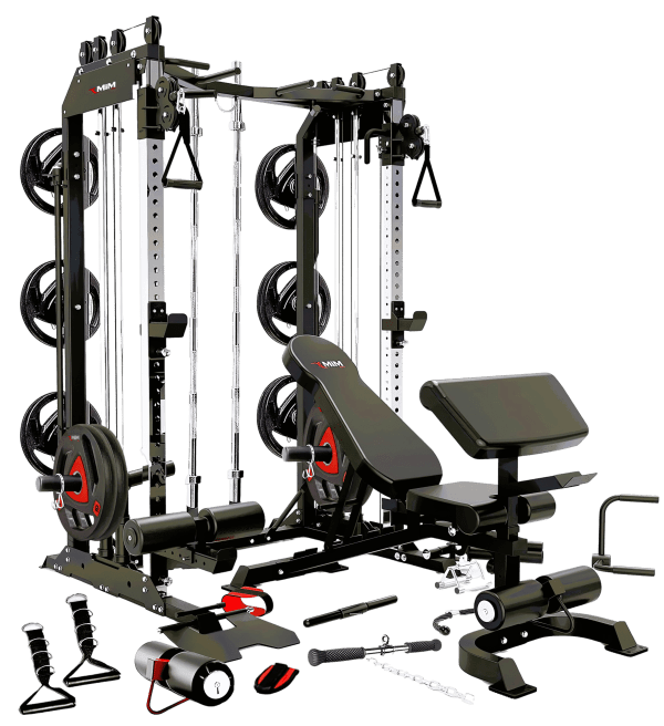 Multi-functional home gym workout machine with attachments