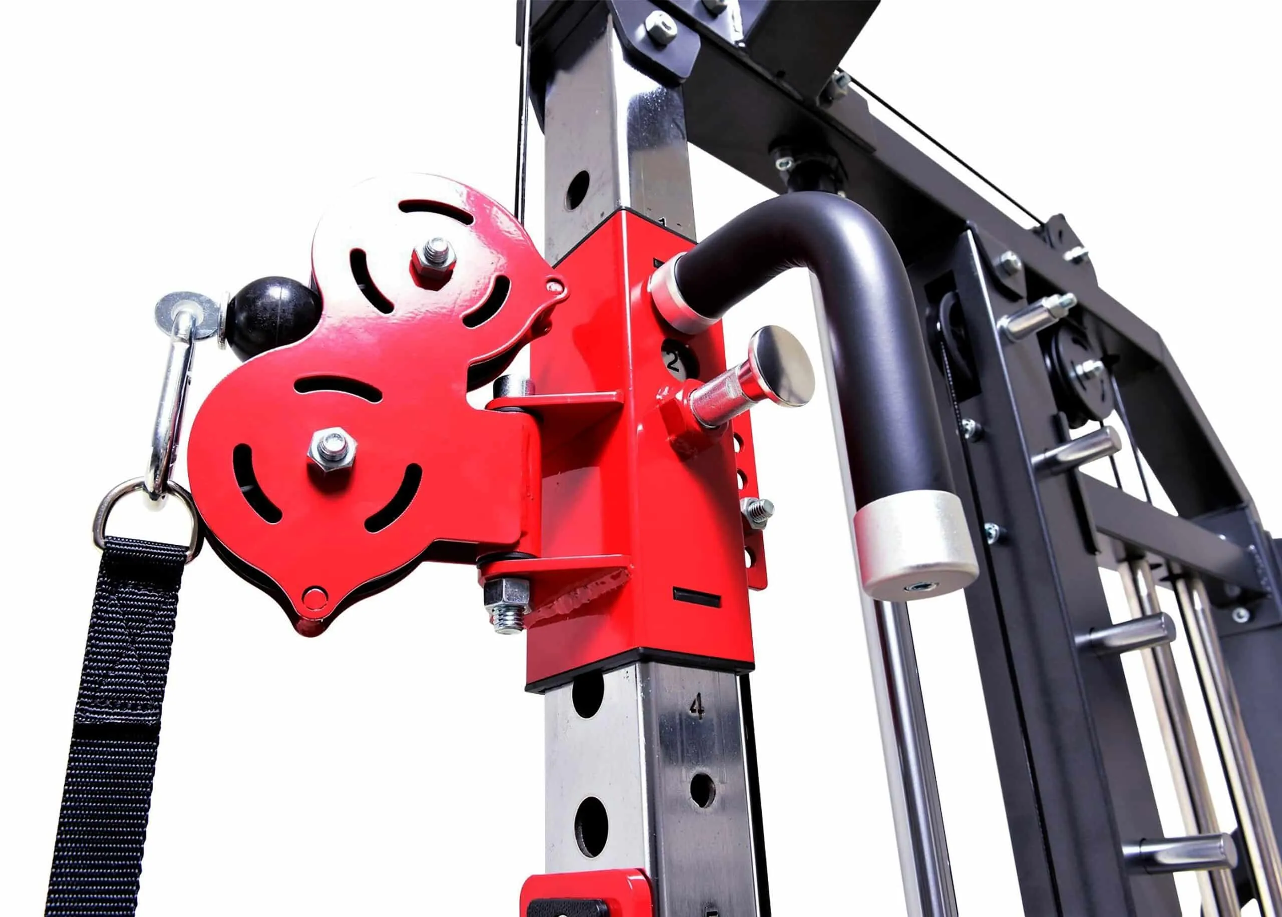 Close-up of gym cable pulley system
