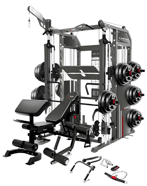 Multi-functional home gym equipment with weights and bench